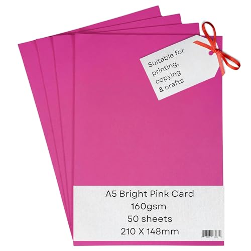 A5 Pink Karten Papier Drucker - 160 g/m2 40 Blatt - Pinke Bastelkarte - geeignet für Basteln, Drucken, Kopieren, Fotokopieren von NatNip Card and Paper