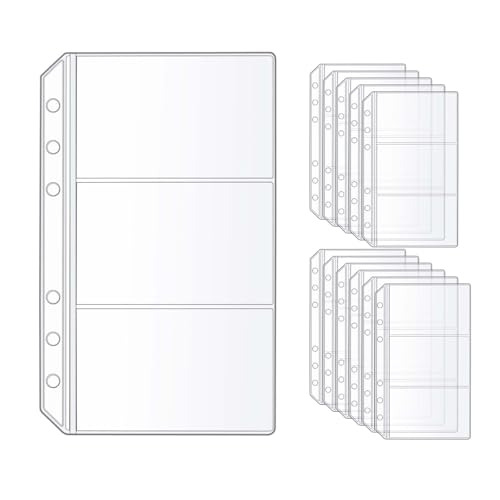 12 A6 Bindertaschen, transparent, doppelseitig, 6 Taschen, Geldumschläge für 6-Ring-Notizbuch, Ordner, Organizer, Fotos, Karten, Rechnungen (2-seitig, 6 Taschen) von NatSumeBasics