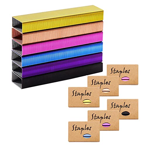 6 x farbige Heftklammern für Desktop-Heftklammern 26/6 Standard-Heftklammern, 1000 Stück, insgesamt 6000 metallische Heftklammern (6 x bunte Heftklammern) von NatSumeBasics