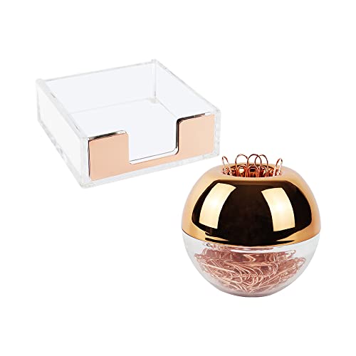 Magnetischer Büroklammerhalter, rotgoldfarben, 7.6x7.6 cm, transparenter Acryl-Spender und Büroklammerhalter, inklusive 100 Büroklammern für Schreibtisch-Zubehör-Organizer (Roségold) von NatSumeBasics