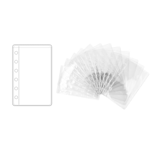 NatSumeBasics 12 A7 Bindertaschen, transparente Geldumschläge, PVC-Planer-Einlagen für 6-Ring-A7-Ordner, Blattschutz, zum Organisieren von Fotos, Karten, Rechnungen (A7, transparent) von NatSumeBasics