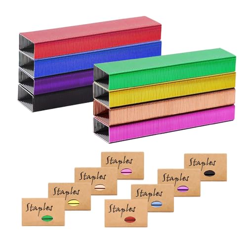 NatSumeBasics 8000 farbige Heftklammern, 26/6 Standard-Klammern, Nachfüllpack für Schreibtischhefter, 1000 pro Packung, insgesamt 8 Heftklammern (8000 bunt) von NatSumeBasics