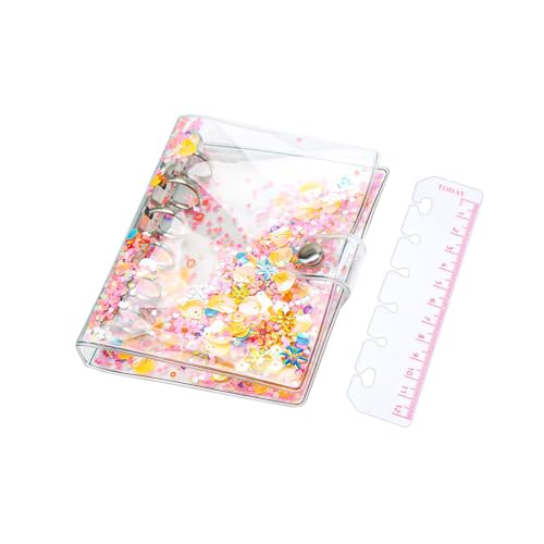 NatSumeBasics Quciksand A7-Ordner, niedlicher Budget-Ordner, Glitzer, PVC-Planer-Einband, 6 Ringe, Notizbuchhülle, Schutz mit Lineal für Organizer-Zubehör (gelb, A7-Ordner) von NatSumeBasics
