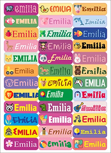 Nation EMILIA 36 x Mädchen Name personalisiert Aufkleber Spielzeug für Bücher und Kindergarten Schule Karte Sticker Namensschild Design von Nation