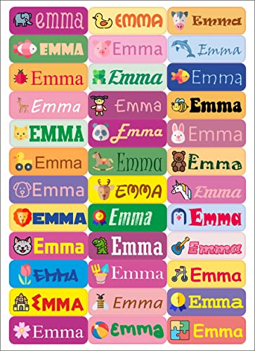 Nation EMMA 36 x Mädchen Name personalisiert Aufkleber Spielzeug für Bücher und Kindergarten Schule Karte Sticker Namensschild Design, Mehrfarbig von Nation