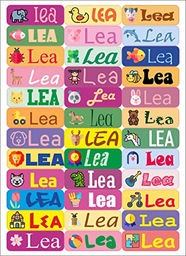 Nation LEA 36 x Mädchen Name personalisiert Aufkleber Spielzeug für Bücher und Kindergarten Schule Karte Sticker Namensschild Design, Mehrfarbig von Nation
