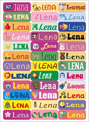 Nation LENA 36 x Mädchen Name personalisiert Aufkleber Spielzeug für Bücher und Kindergarten Schule Karte Sticker Namensschild Design, Mehrfarbig von Nation