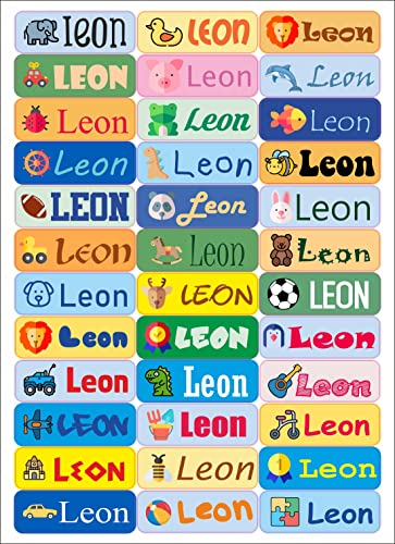 Nation LEON 36 x Namensaufkleber personalisiert Aufkleber Spielzeug für Bücher und Kindergarten Schule Karte Sticker Namensschild Design von Nation