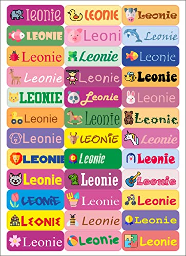 Nation LEONIE 36 x Mädchen Name personalisiert Aufkleber Spielzeug für Bücher und Kindergarten Schule Karte Sticker Namensschild Design von Nation