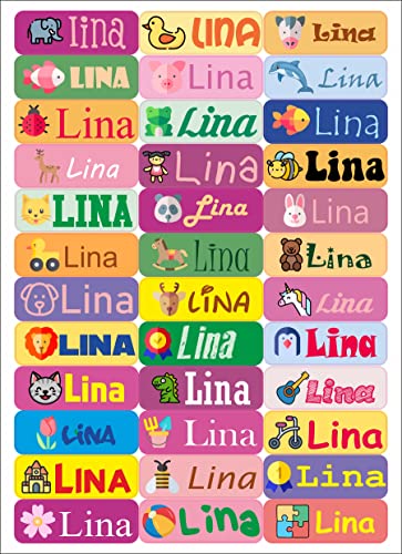 Nation LINA 36 x Mädchen Name personalisiert Aufkleber Spielzeug für Bücher und Kindergarten Schule Karte Sticker Namensschild Design von Nation