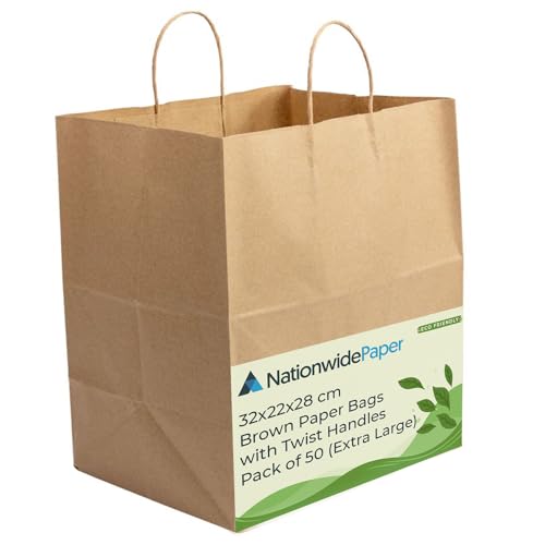 NationwidePaper Papiertüten, extra groß, braun, Partytüten, Geschenktüten, Bastel- und Süßigkeitentüten mit starken gedrehten Griffen, 32 x 22 x 28 cm, 50 Stück NationwidePaper Papiertüten, extra groß, braun, Partytüten, Geschenktüten, Bastel- und Süßigkeitentüten mit starken gedrehten Griffen, 32 x 22 x 28 cm, 50 Stück von Nationwide Paper