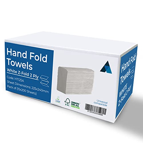 NationwidePaper Z Fold Paper Hand Towel, 2 Ply Extra Strong and Absorbent Disposable Paper Hand Towel, White 3000 Sheets von Nationwide Paper