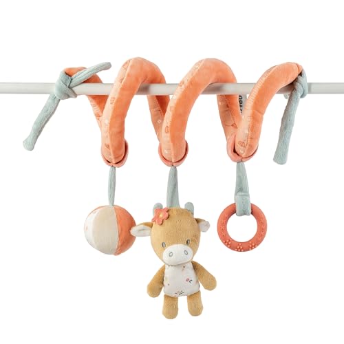 Nattou Spielzeug zum Aufhängen aus Velours, Kuh Mila, Mit Rassel und weiteren Aktivitäten, Ca. 30 cm, Mila, Zoë und Lana, Mehrfarbig von Nattou