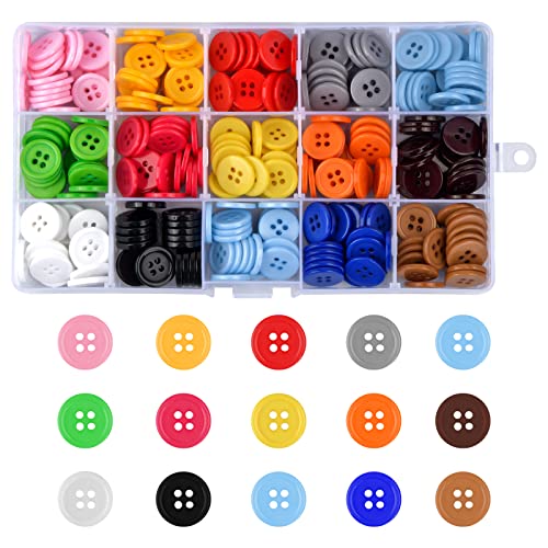 Natuce 300 Stück Bunte Knöpfe, Knöpfe zum Basteln Knöpfe Bunt, 15mm Knöpfe Harz Mit Aufbewahrungsbox, Farbige Knöpfe für Nähen Kinder DIY Handwerk Scrapbooking und Dekorieren, 15 Farben (4 Löcher) Natuce 300 Stück Bunte Knöpfe, Knöpfe zum Basteln Knöpfe Bunt, 15mm Knöpfe Harz Mit Aufbewahrungsbox, Farbige Knöpfe für Nähen Kinder DIY Handwerk Scrapbooking und Dekorieren, 15 Farben (4 Löcher) von NATUCE