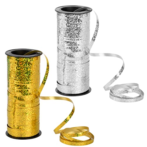 Natuce Geschenkband Metallic Gold, 91m Ringelband zum Einpacken von Geschenken,Geschenkband 5mm,Geschenkpapier Gold,Spule Geschenkband Glatt für Luftballons,Geschenkverpackung und Partei-Gold Silber von NATUCE