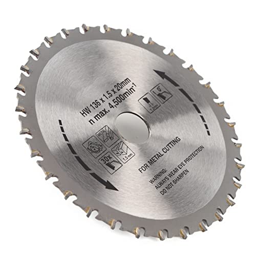 Hochgeschwindigkeitsstahl-Kreissägeblatt, Metalltrennscheibe, Industrie-Hardware-Werkzeug, 136 X 1,5 X 1,2 X 20 X 30 Zähne, Zum Schneiden von Metall Und Holz von Natudeco