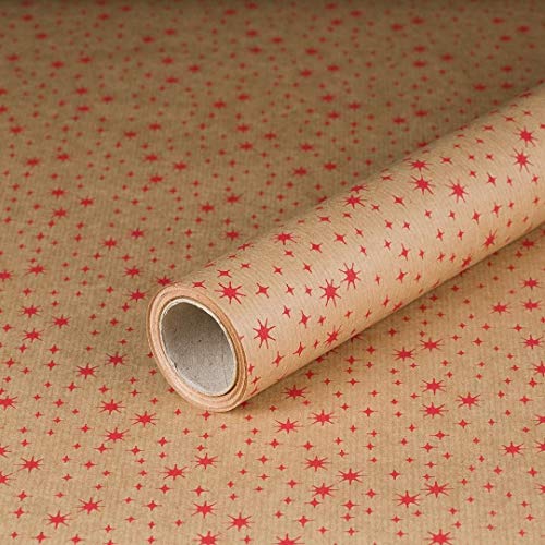 Geschenkpapier, Rote Sterne, Weihnachtspapier, Kraftpapier, 0,7 x 10 m von Natürlich verpacken