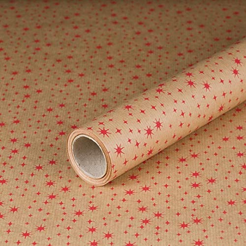 Weihnachtspapier Rote Sterne, Geschenkpapier, Kraftpapier 60 g/m², gerippt, Vintage - 1 Rolle 0,7 x 10 m von Natürlich verpacken