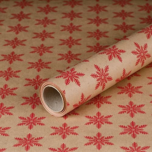 Geschenkpapier, Schneeflocke Rot, Weihnachtspapier, Kraftpapier, 0,70 x 10 m von Natürlich verpacken