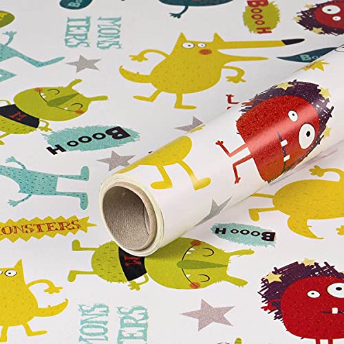 Geschenkpapier Kleine Monster, Weiß, Geburtstagspapier für Kinder, 0,70 x 10 m von Natürlich verpacken