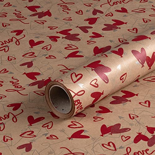 Geschenkpapier Love, Rot und Silber, Geburtstagspapier, Kraftpapier, 0,70 x 10 m von Natürlich verpacken