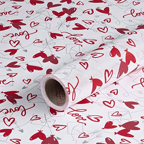 Geschenkpapier Love Herzen, Rot und Weiß, Geburtstagspapier, 0,70 x 10 m von Natürlich verpacken