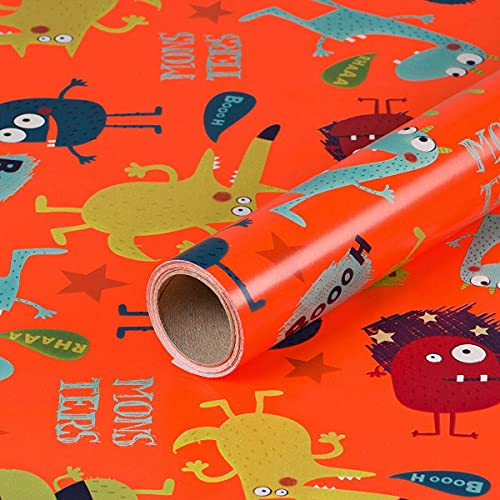 Geschenkpapier Lustige Monster, Orange, Geburtstagspapier für Kinder, 0,70 x 10 m von Natürlich verpacken