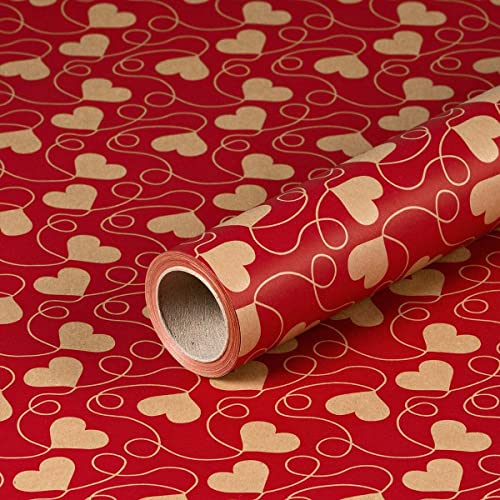 Geschenkpapier Rot mit Herzen, Geburtstagspapier, Kraftpapier, 0,70 x 10 m von Natürlich verpacken