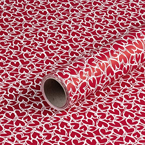 Geschenkpapier Rot mit weißen Herzen, Geburtstagspapier, 0,70 x 10 m von Natürlich verpacken