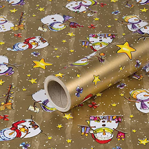 Geschenkpapier Schneemänner, Gold, Weihnachtspapier, 0,70 x 10 m von Natürlich verpacken