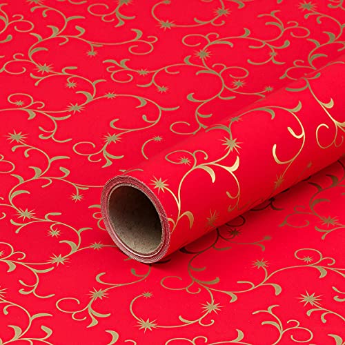 Geschenkpapier goldene Arabesken, rotes Weihnachtspapier, 0,70 x 10 m von Natürlich verpacken