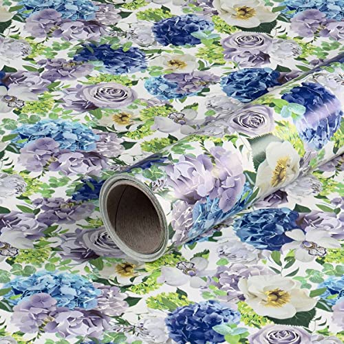 Geschenkpapier mit lavendel und blauen Blumen, Geburtstagspapier, 0,70 x 10 m von Natürlich verpacken