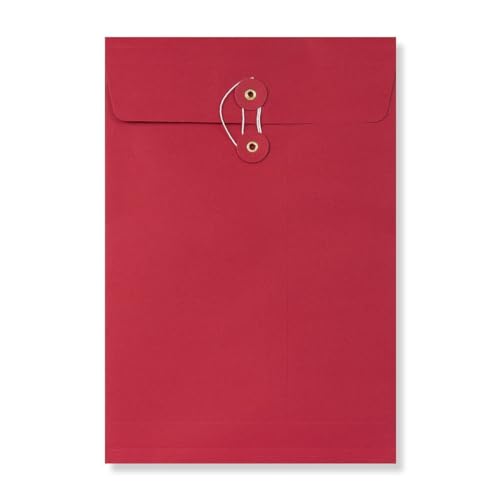 Umschlag C4, 324 x 229 mm + 25 mm Falte, Rot, Bindfadenverschluss, Kraftpapier, Versandtasche - 10 Stück/Pack von Natürlich verpacken