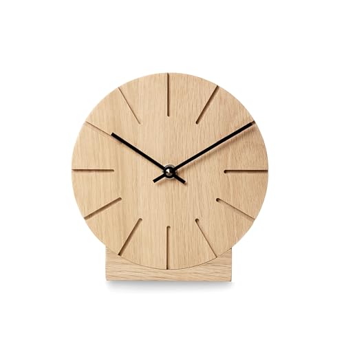 Natuhr Funkuhr Wanduhr Tischuhr Eiche Holz - Boom - geräuscharm Massivholz Design ø17 cm (Eiche unbehandelt Schwarze Zeiger, Funkuhrwerk) von Natuhr