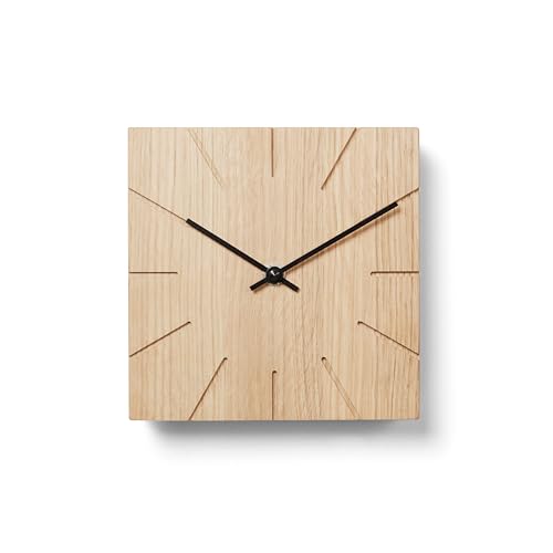 Natuhr Funkuhr Wanduhr Tischuhr Holz - Beam - geräuscharm Massivholz modern Design 17 x 17 cm (Eiche unbehandelt Schwarze Zeiger, Funkuhrwerk) von Natuhr