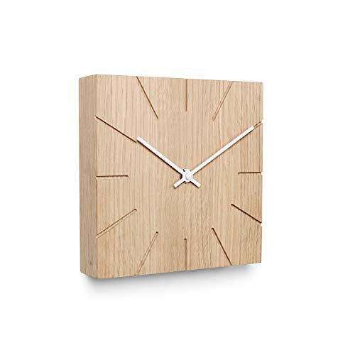 Natuhr Holzuhr Wanduhr Tischuhr Holz - Beam - geräuscharm Massivholz modern Design 17 x 17 cm (Eiche unbehandelt weiße Zeiger, Quarzuhrwerk) von Natuhr