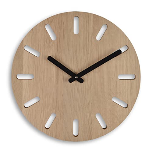 Natuhr Wanduhr Eiche unbehandelt Holz - Comma - Massivholz, geräuscharmes deutsches Uhrwerk, puristisch, modern, 30 cm Durchmesser von Natuhr