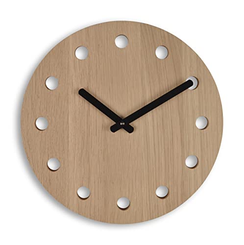 Natuhr Wanduhr Eiche unbehandelt Holz - Dots - Massivholz, geräuscharmes U.T.S. Uhrwerk, puristisch, modern, Made in Germany von Natuhr