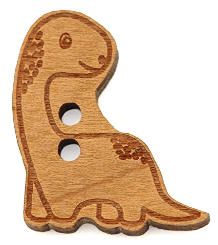 NaturSchatulle Holzknöpfe Motiv Dino | 5 Stück Kirsche 2 Loch Knöpfe Holz DIY Basteln Nähen Schmuckherstellung Annähen Kinderknöpfe von NaturSchatulle