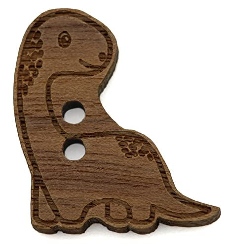 NaturSchatulle Holzknöpfe Motiv Dino | 5 Stück Nussbaum 2 Loch Knöpfe Holz DIY Basteln Nähen Schmuckherstellung Annähen Kinderknöpfe von NaturSchatulle