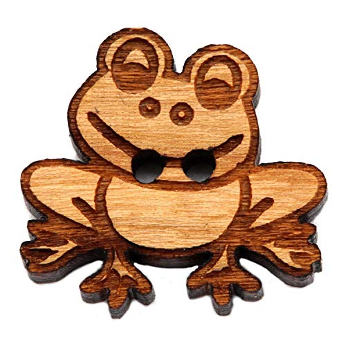 NaturSchatulle Holzknöpfe Motiv Frosch | 5 Stück Kirsche 2 Loch Knöpfe Holz DIY Basteln Nähen Schmuckherstellung Annähen Kinderknöpfe von NaturSchatulle