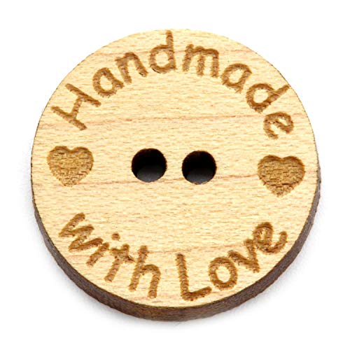 NaturSchatulle Holzknöpfe Motiv Handmade with Love | 5 Stück Ahorn 2 Loch Knöpfe Holz DIY Basteln Nähen Schmuckherstellung Annähen Kinderknöpfe von NaturSchatulle