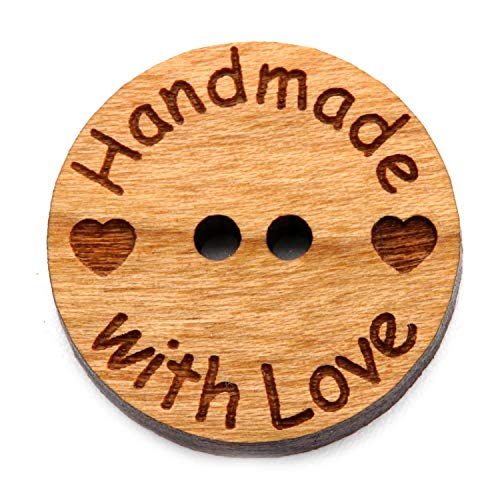 NaturSchatulle Holzknöpfe Motiv Handmade with Love | 5 Stück Kirsche 2 Loch Knöpfe Holz DIY Basteln Nähen Schmuckherstellung Annähen Kinderknöpfe von NaturSchatulle