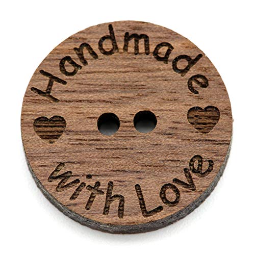 NaturSchatulle Holzknöpfe Motiv Handmade with Love | 5 Stück Nussbaum 2 Loch Knöpfe Holz DIY Basteln Nähen Schmuckherstellung Annähen Kinderknöpfe von NaturSchatulle