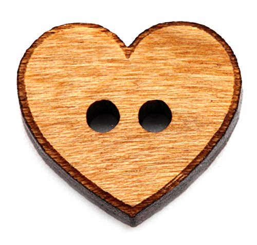 NaturSchatulle Holzknöpfe Motiv Herzform | 5 Stück Kirsche 2 Loch Knöpfe Holz DIY Basteln Nähen Schmuckherstellung Annähen Kinderknöpfe von NaturSchatulle