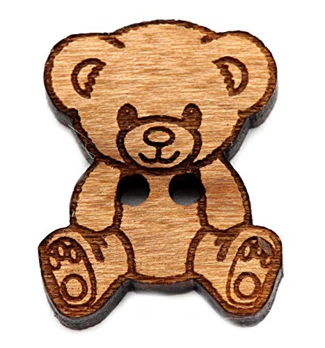 NaturSchatulle Holzknöpfe Motiv Teddybär | 5 Stück Kirsche 2 Loch Knöpfe Holz DIY Basteln Nähen Schmuckherstellung Annähen Kinderknöpfe von NaturSchatulle