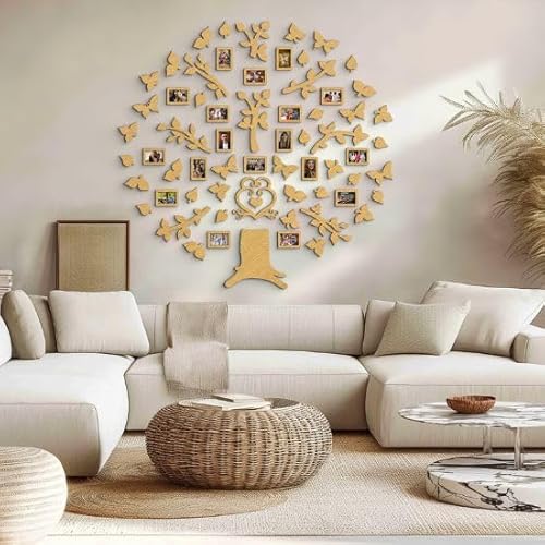 Natura Products 3D Stammbaum Wanddekoration aus Holz – Familienbaum Wandkunst – 3 Größen – Lasergeschnitten (Eiche, 170 cm x 167 cm, Mit 30 Stück 10x15 cm Bilderrahmen) von Natura Products