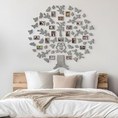 Natura Products 3D Stammbaum Wanddekoration aus Holz – Familienbaum Wandkunst – 3 Größen – Lasergeschnitten (Grau, 155 cm x 151 cm, Ohne Bilderrahmen erhältlich) von Natura Products