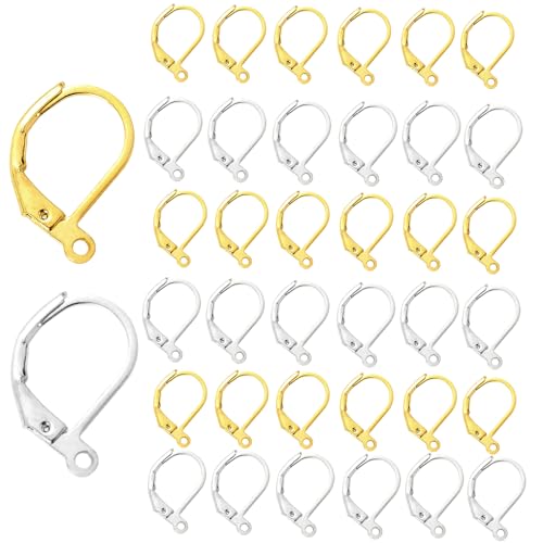 120 Stück 2 Farben Klappbügel Französische Ohrringhaken Ohrring-Konverter für keine durchbohrten Ohren DIY Ohrring Schmuckherstellung Fundstücke Silber und Gold von Naturahand