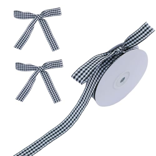 35 Meter schwarz-weißes Gingham-Band, Picknick-Bastelband, Weihnachten, Drahtrand, kariertes Band für Basteln, Haar-Accessoires, Handwerk und Weihnachtsbaum-Geschenkverpackung (1 Stück) von Naturahand